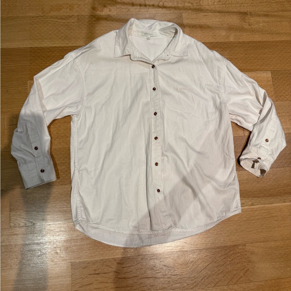 FAVORITE DAUGHTER white denim long sleeve button up shirt oversize medium - Picture 1 of 5